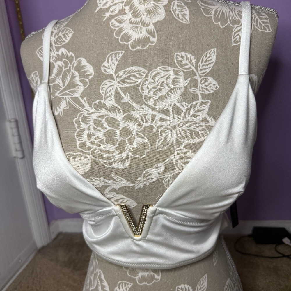 Victoria's Secret White Satin V-Accent Plunge Bikini Top